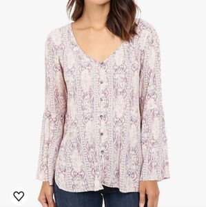 Billabong Forget Me Knot Printed Women's Blouse  Size M White pink Purple NWT